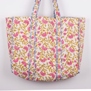 Sac fourre-tout matelassé réversible en coton, sac de courses fait main, fourre-tout de voyage respectueux de l'environnement, sac de courses pour femme