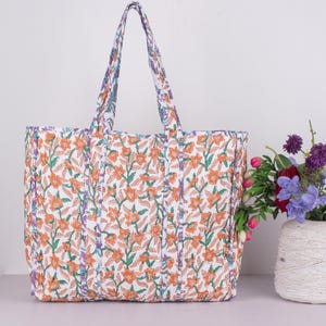 Grand sac fourre-tout matelassé, sac à bandoulière en coton fait main, sac à provisions réversible, fourre-tout pour femme, sac de courses