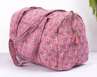Bolso de lona acolchado de algodón ecológico indio hecho a mano, bolsos de hombro para mujer impresos, bolso de playa sostenible durante las vacaciones nocturnas