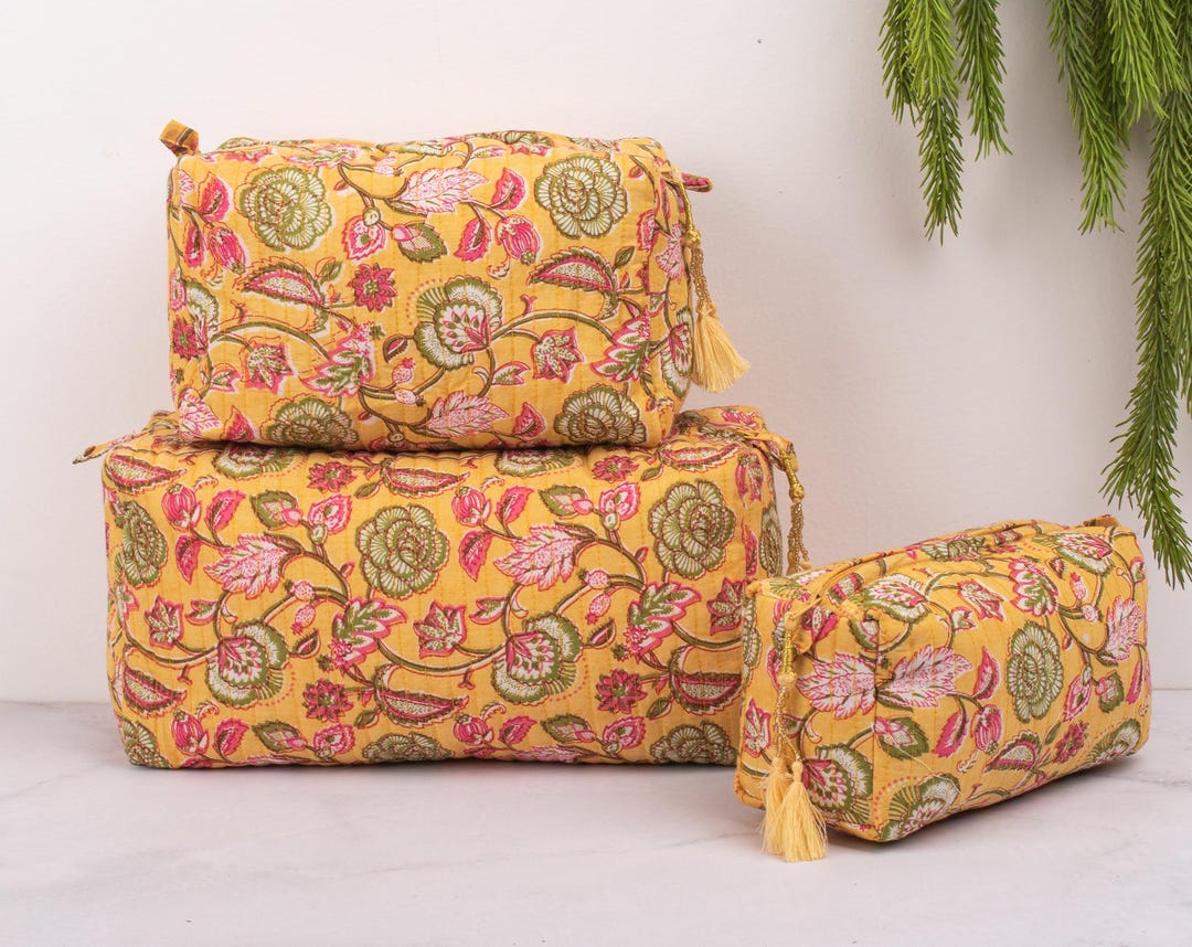 Beige - Handmade Cotton Multipurpose Utility Pouches (set of 3) 16
