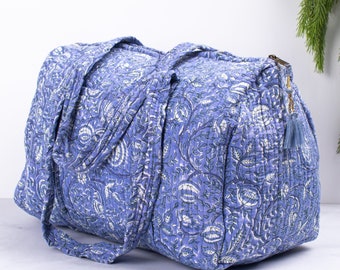 Handmade Quilted Duffle Bag - Women's Travel Eco-Friendly Cotton Overnight Packing