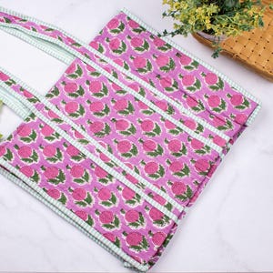 Handmade Quilted Cotton Tote Bag: Floral Reversible Shopper