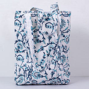 Handmade Quilted Tote Bag - Sustainable Cotton Shoulder Bag for Travel and Grocery Shopping