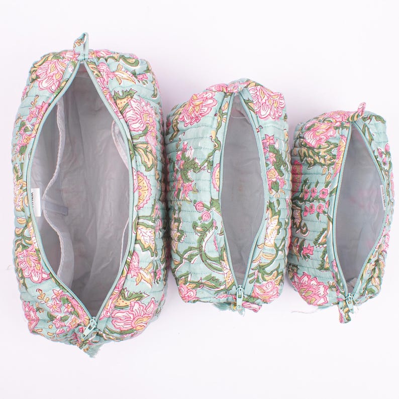 inside of 3 pieces quilted bag set and shown waterproof