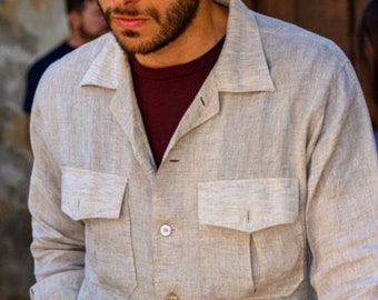 Giacca Safari in lino vintage da uomo, giacca oversize, giacca di lino, giacca estiva, giacca da viaggio per uomo.