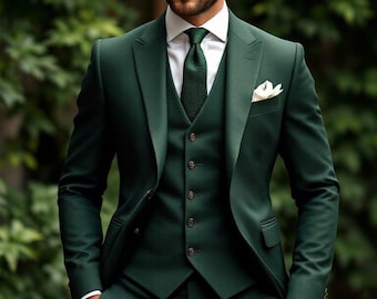 Smaragdgroen kostuum heren: slim-fit badstof rayon, driedelig