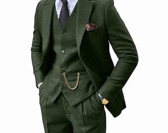 1920s Men's Forest Green Tweed Wool 3-piece Suit - Etsy