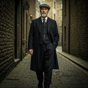 1920' Unisex irish Long black wool coat, Woolen long coat, Winter's Coat, Long Coat,Peaky long coat, Peaky Blinders Overcoat.