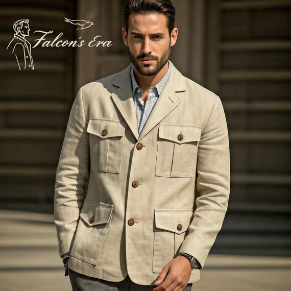 Safari Hunting Jacket Men Retro Suede Safari Jacket Belted Slim