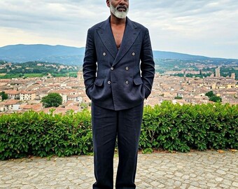 HUSBANDS ダブルブレスト ブラックスーツ メンズダブルスーツ ダブルブレストジャケット＋ブラックパンツ