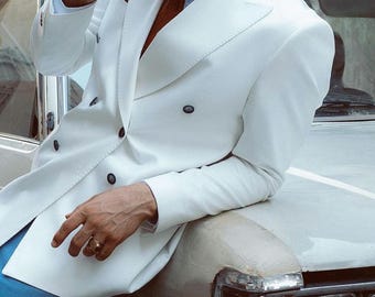 Witte badstofwollen smokingblazer uit de jaren 1920