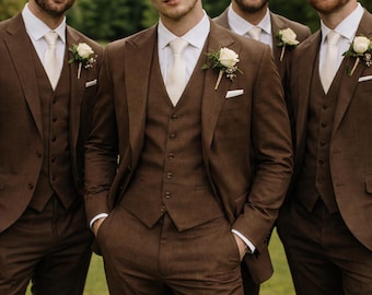 Falcon's Brown 3 Piece Wedding Suit, Terry Rayon Business Attire
