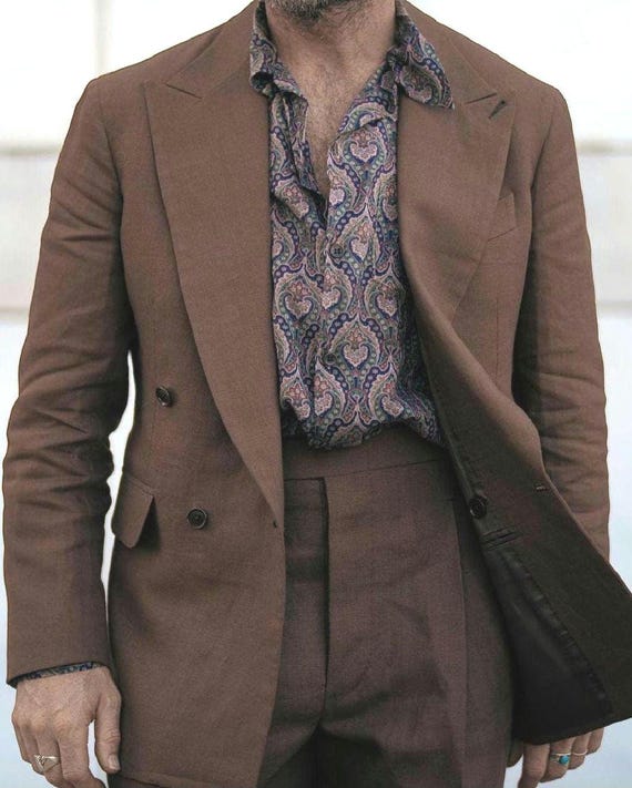 Abito da uomo in lino marrone anni '20, doppiopetto, due pezzi