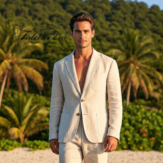 Blazer Pantaloni Beige Lino Blazer Color Sabbia In Tessuto Micro