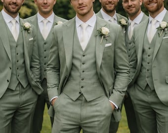 3-teiliger salbeigrüner Herren-Hochzeitsanzug - Falken-Sommer-Strandkleidung
