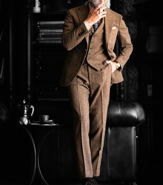 Costume homme rétro marron en laine des années Costume
