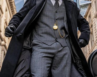 Abrigo largo de lana estilo años 20, estilo gánster.