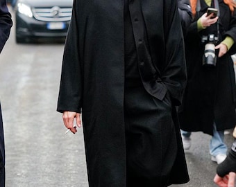 Abrigo largo de lana negra de los años 20, gabardina unisex extragrande