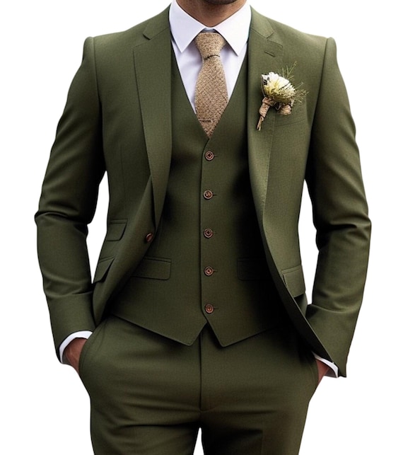 Men's Summer Special Olive Green 3 piece suit, Summer Wedding Suit, Beach Wedding Suit, Green Suit Three Piece Mens.