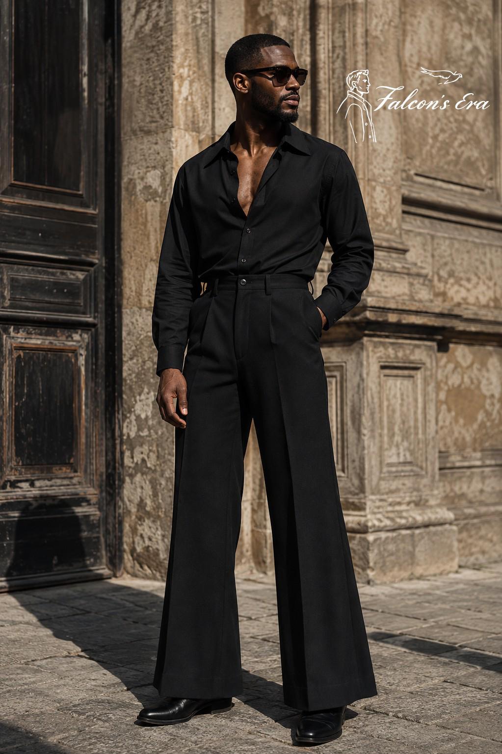 Mens High Waisted Black Trousers