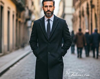 Abrigo largo unisex de lana negra de los años 20, gabardina extragrande.