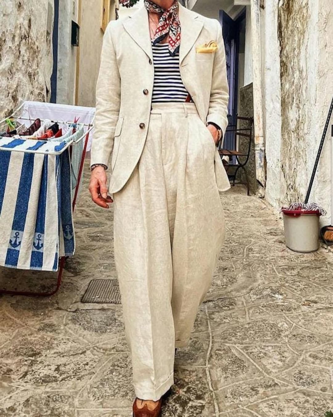 Men's 1920s Style Beige Linen Suit, Summer Linen Suit, Beach Wedding Linen  Linen Piece Men's Linen