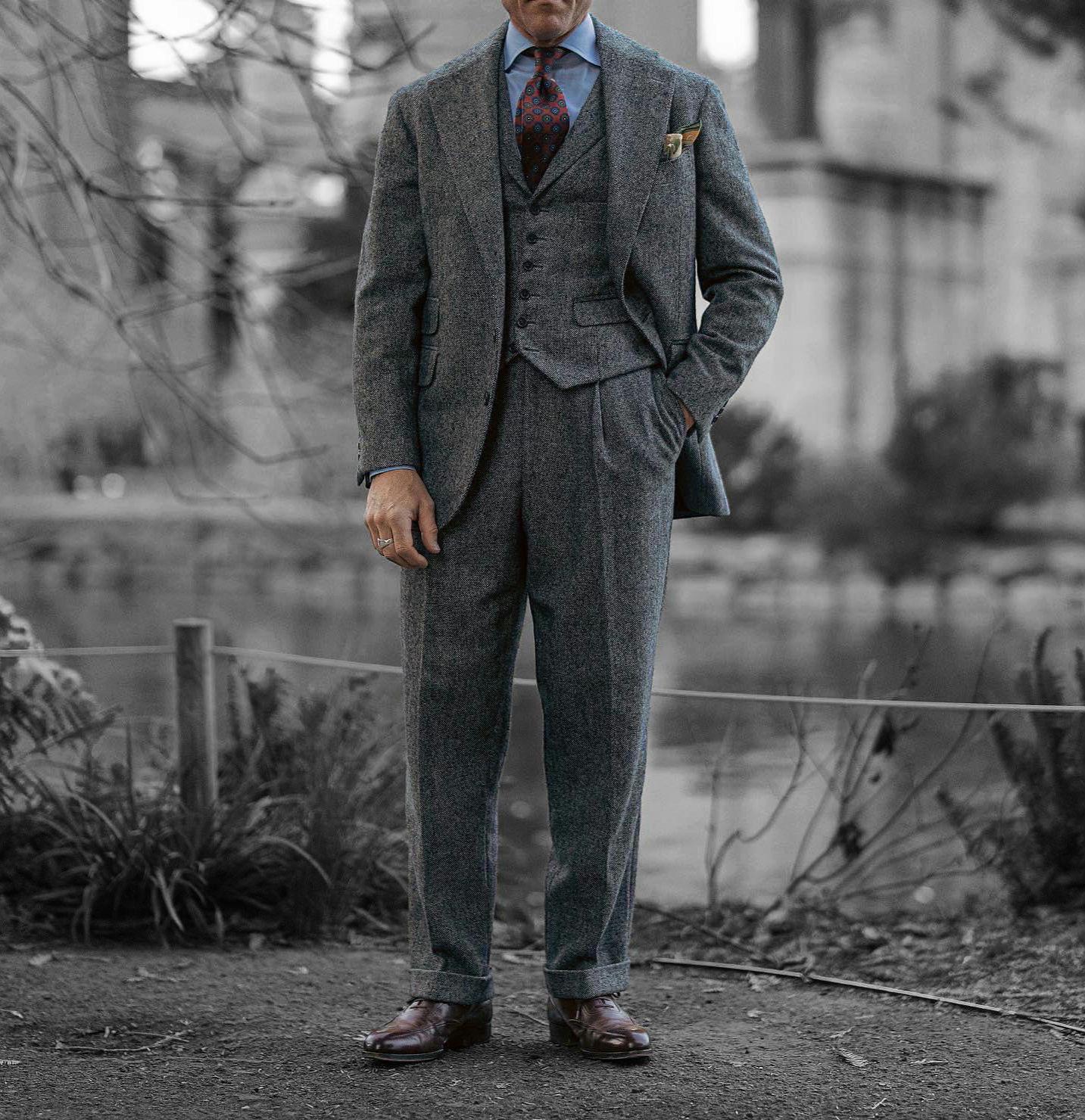 Mens wool tweed suit deals
