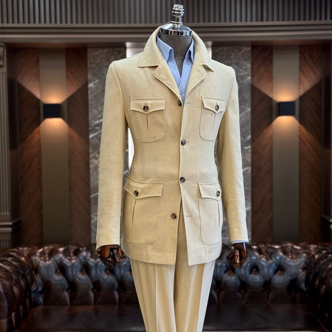 White Cotton and Linen Two-piece Suit