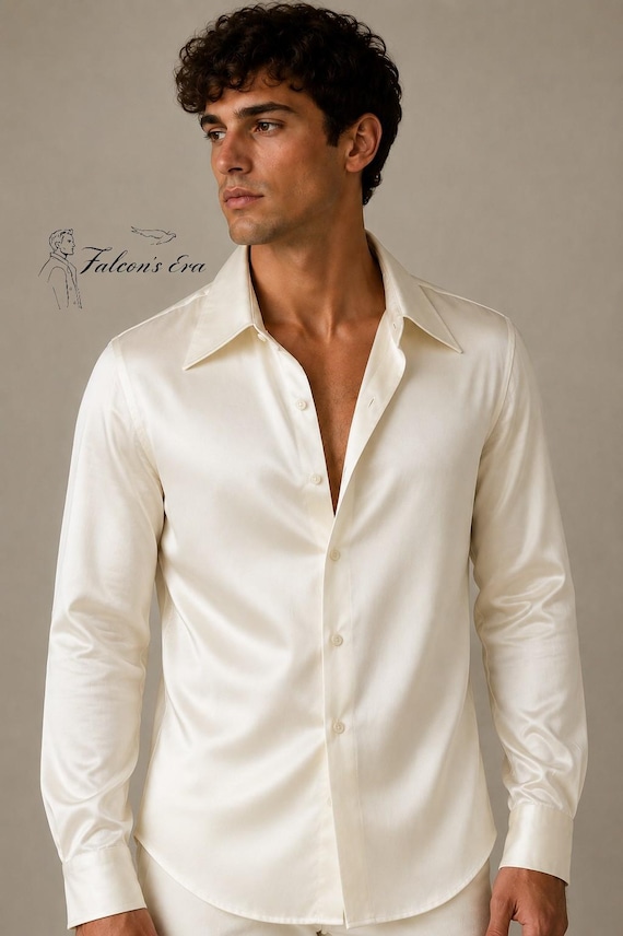 mens ivory dress shirt Men's - 70s Style Shirt Men - Vintage Wide Collar Shirt - Satin - Linen -Cotton Shirt - Tailored Shirt This mixture makes this Color:Rose Red Floral Slim fit Zipper-up KissProm Royal Blue Sweetheart