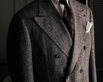 Men's 1920s Linen Double Breasted Suit, Mid Grey Vintage Style