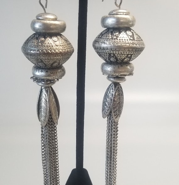 Large silver-tone hanging earrings