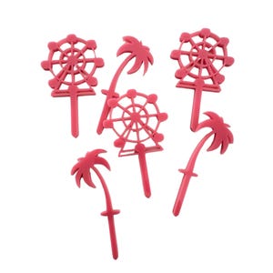 Pink Music Festival Cupcake Picks Ferris Wheel Palm trees Carnival Birthday Bachelorette Events Kidchella Coachella Bach Fest Party topper