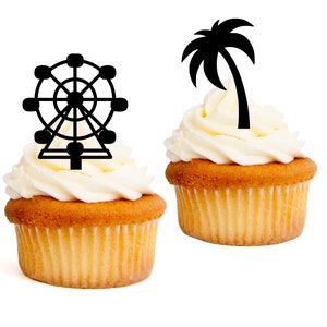 Music Festival Cupcake Picks Ferris Wheel Palm trees Carnival Birthday Bachelorette Events Kidchella Bach Fest Party Cake toppers