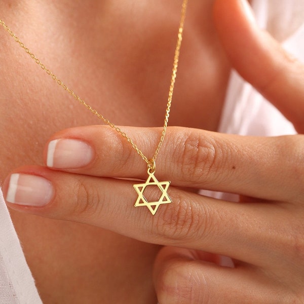 Collier étoile de David en or massif 14 carats, argent Magen David, petit collier étoile de David en argent, collier étoile juive, breloque étoile de David.