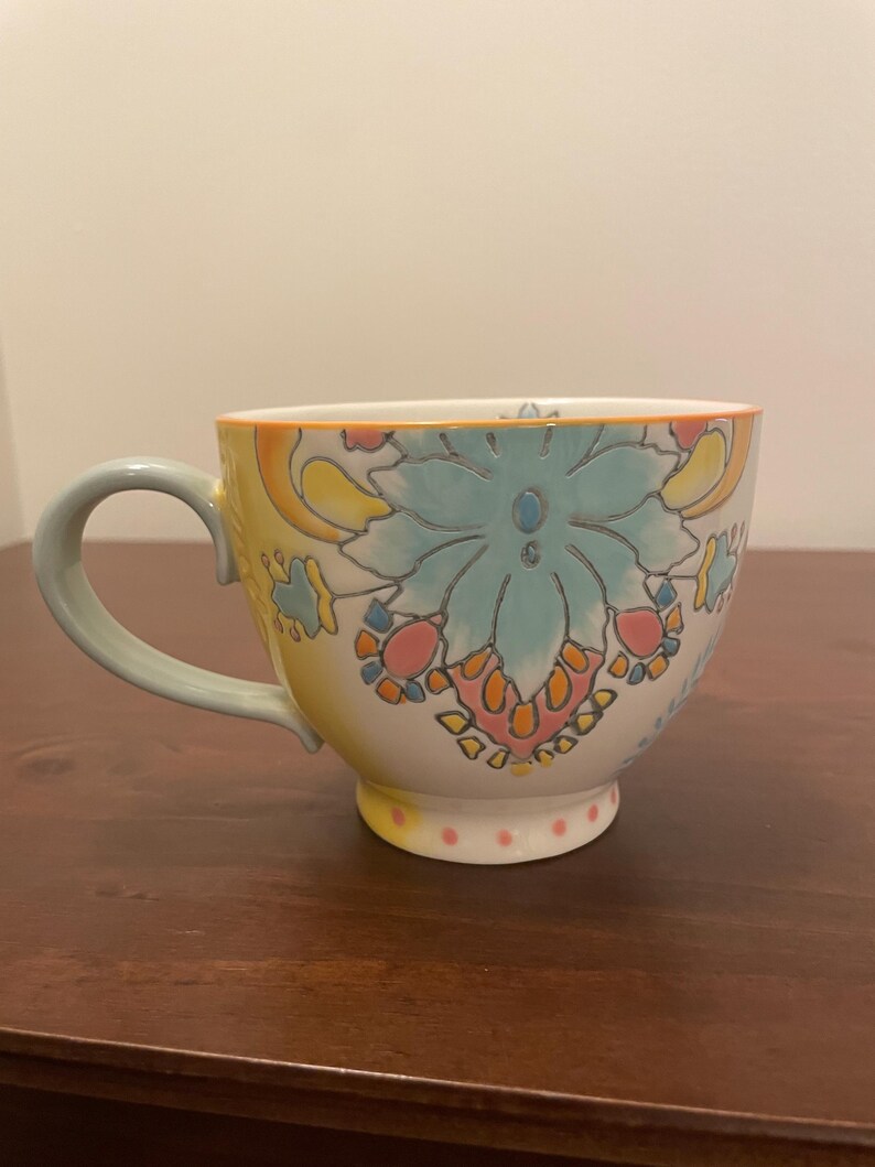 Mudpie Oversized Pedestal Mug - Boho Floral Pattern - Anthropologie Inspired image 2