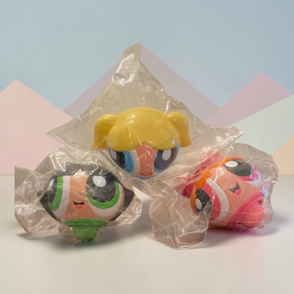 Retro 90’s Powerpuff Girls Spinner Top Toys - Kelloggs Cereal Prizes - Cartoon Network - Millennial Y2K Kid Toys - Sealed Packages