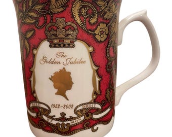 Taza conmemorativa del Jubileo de Oro de la Reina Isabel II de 2002 de los Palacios Reales Históricos de VTG - Artículos de colección - Hecha en Inglaterra