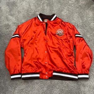 Vintage Satin Cleveland Browns Sport Satin Orange Schwarze Bomberjacke - Saisonkarte Exklusiv für Mitglieder - Erinnerungsstücke - Gebrauchter Zustand
