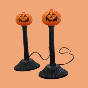 2er-Set - Vintage Jack - O 'Laterne Leuchten Kunststoff Kerzenhalter - Funktionsfähiger Zustand - Retro Halloween Party Decor