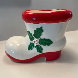 Vintage Kitschy Christmas Elf Ceramic Boot Planter