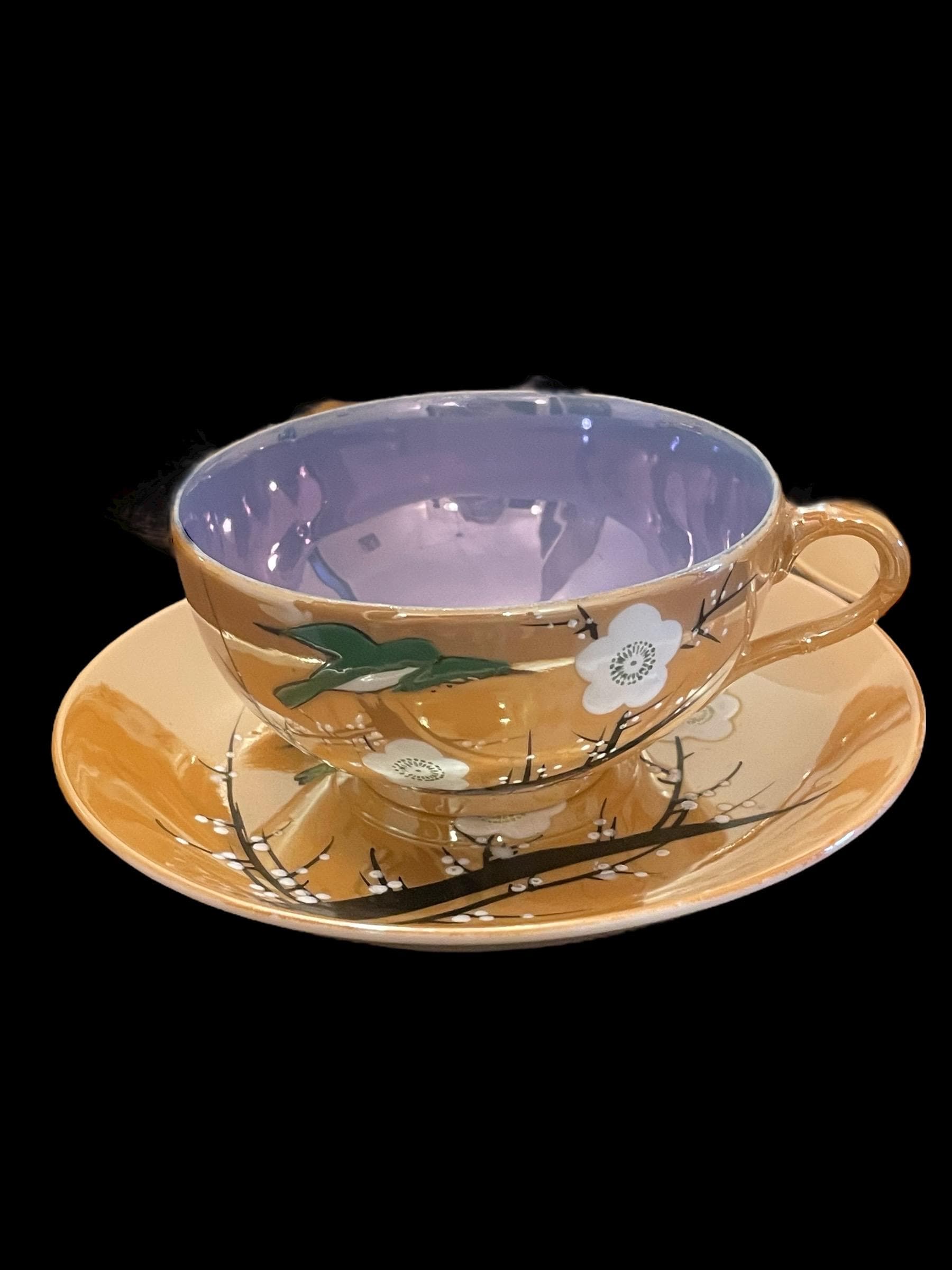 Vintage 1940s Japanese Lusterware Cherry Blossom Teacup and Saucer - Japanese Art