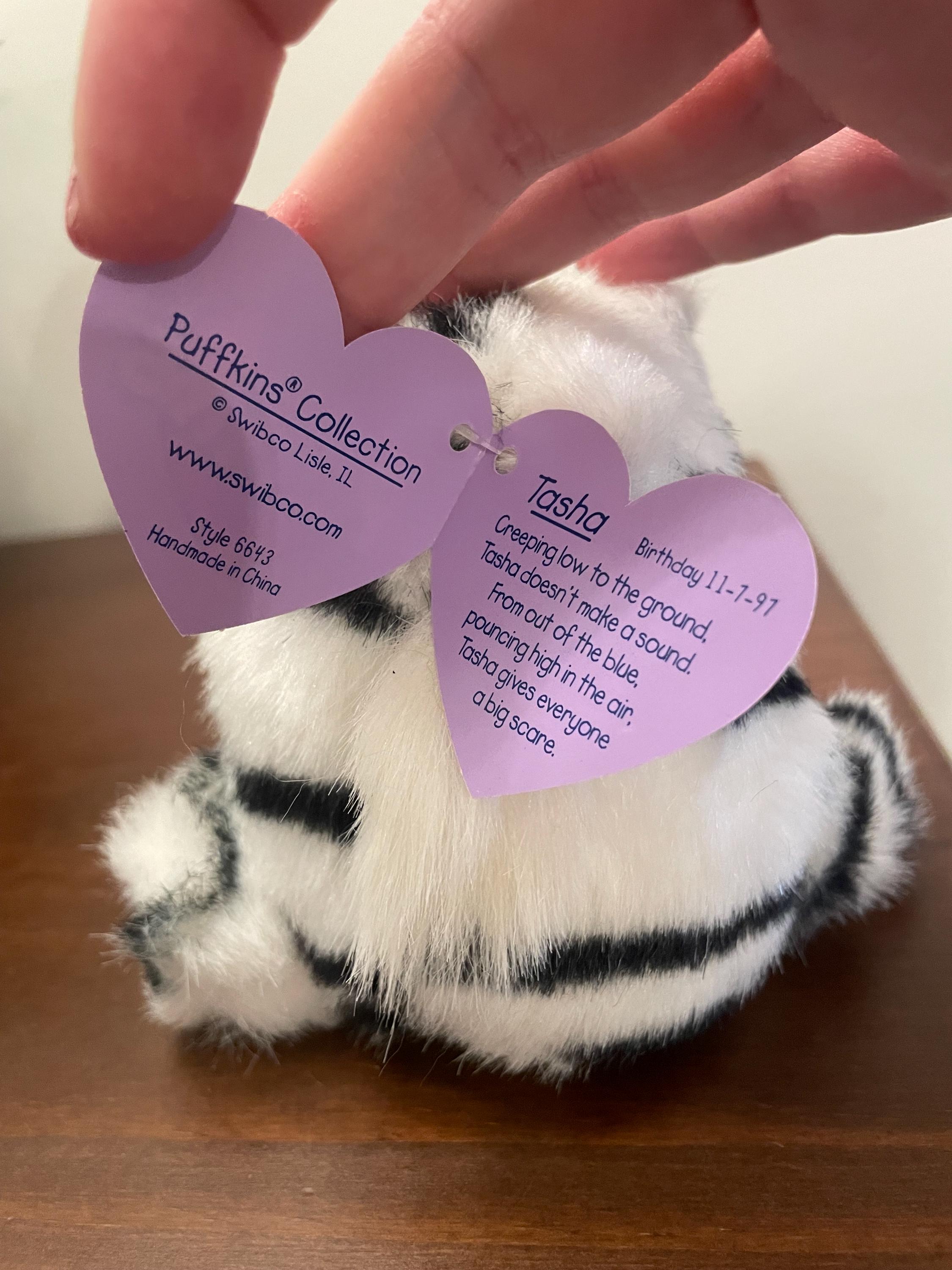 Retro 90s Puffkins “tasha” White Siberian Tiger Plush Toy