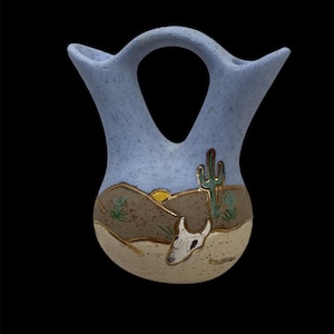 Mexican Wedding Pottery Handcrafted Vase - Southwestern Clay Etched Art