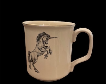 Vintage MCM Unicorn Porcelain Ivory Tea Cup w/ Gold Rim - Retro Kitchen Dishes - Kitschy Treasures