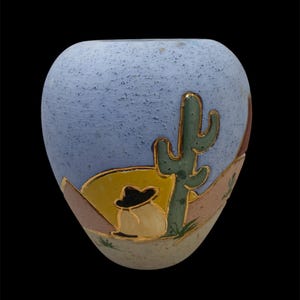 Round Mexican Southwestwern Pottery Vase - Southwestern Art Home Decor