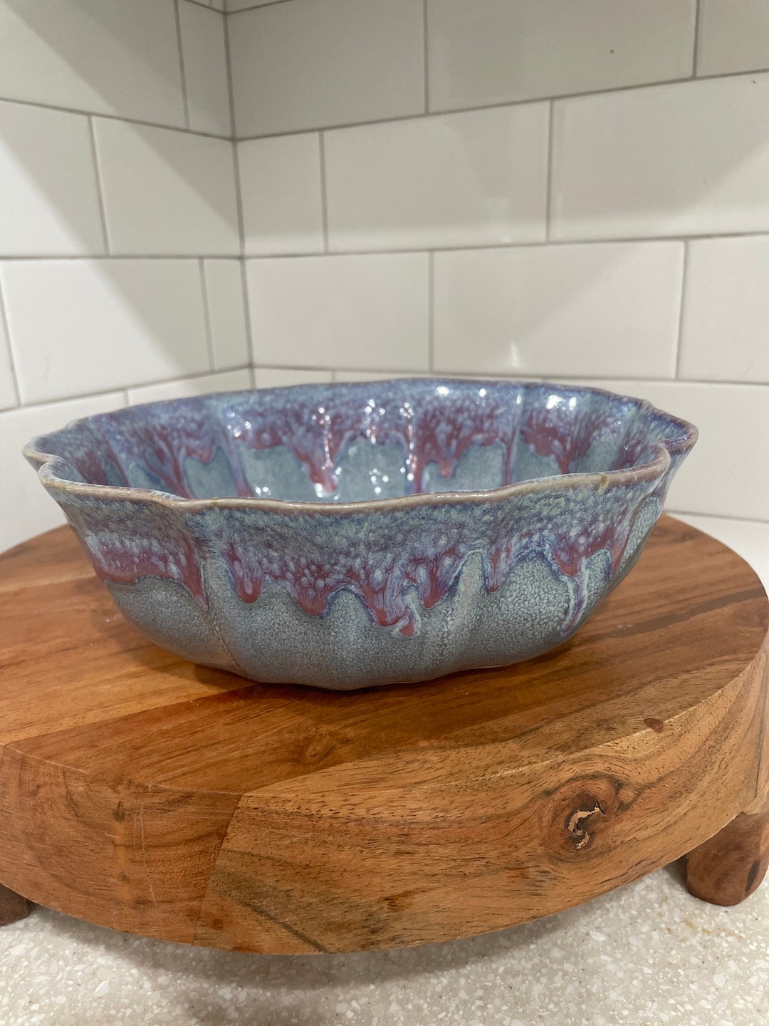 Bay Pottery Purple Blue Drip Glaze Pottery Bowl Etsy