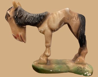 Vintage Chalkware Western Horse “Old Paint” Sculpture