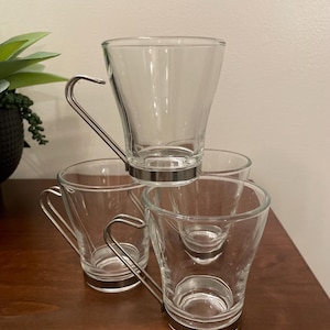 Incluye 4 vasos - Tazas Vitrosax Bormiolo Rocco para espresso italiano con asas metálicas desmontables - Fabricadas en Italia - Vidrio templado
