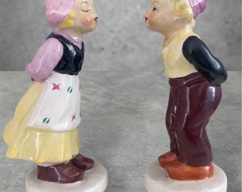Vintage Chase Kissing Dutch Couple Figurine Set - Kitschy 50s Home Decor - MCM Japan Handcrafted Statue
