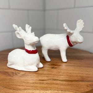 Vintage Pottery Barn Winter Ceramic Moose/Deer Salt and Pepper Shaker Set - Cozy Christmas Cottage Kitchen Aesthetic